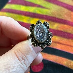 VTG Whimsigoth Purple Druzy Quartz Crystal Sterling Silver 925 Size 8 Ring